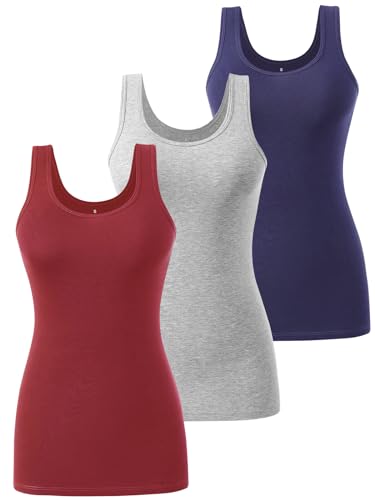 vislivin Tank Top Damen Baumwolle Tanktops Basic Unterhemden Ärmelloses Workout Tops Dunkelblau/Grau/Weinrot XL von vislivin