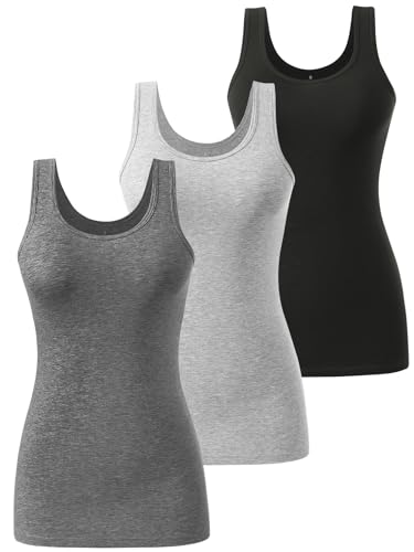 vislivin Tank Top Damen Baumwolle Tanktops Basic Unterhemden Ärmelloses Workout Tops Schwarz/Grau/Dunkelgrau M von vislivin