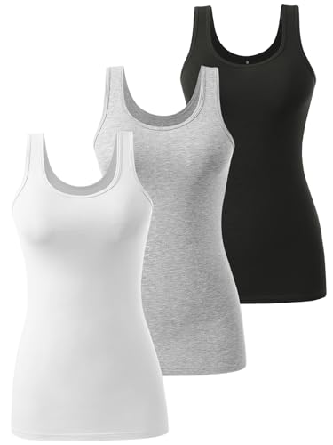 vislivin Tank Top Damen Baumwolle Tanktops Basic Unterhemden Ärmelloses Workout Tops Schwarz/Grau/Weiß L von vislivin