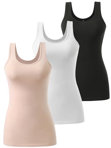 vislivin Tank Top Damen Baumwolle Tanktops Basic Unterhemden Ärmelloses Workout Tops Schwarz/Weiß/Beige L von vislivin