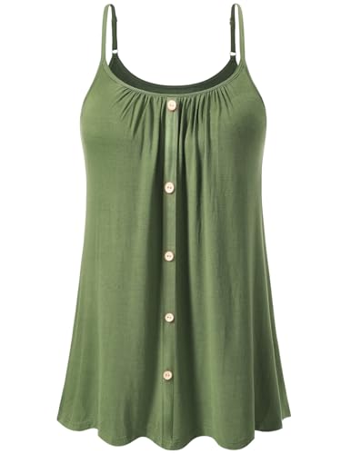 vislivin Top Damen Sommer mit Integriertem BH Spaghetti Tank Tops Loose Unterhemd Cami Oberteile Knopf Ärmellose Bluse Trägertops Army Green XXL von vislivin