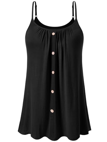 vislivin Top Damen Sommer mit Integriertem BH Spaghetti Tank Tops Loose Unterhemd Cami Oberteile Knopf Ärmellose Bluse Trägertops Black M von vislivin