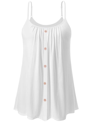 vislivin Top Damen Sommer mit Integriertem BH Spaghetti Tank Tops Loose Unterhemd Cami Oberteile Knopf Ärmellose Bluse Trägertops White S von vislivin