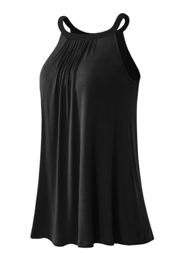 vislivin Top mit Integriertem BH Damen Sommer Tank Tops Unterhemd Loose Casual Blusen Ärmellos Neckholder Oberteile Tanktop Black XXXL von vislivin