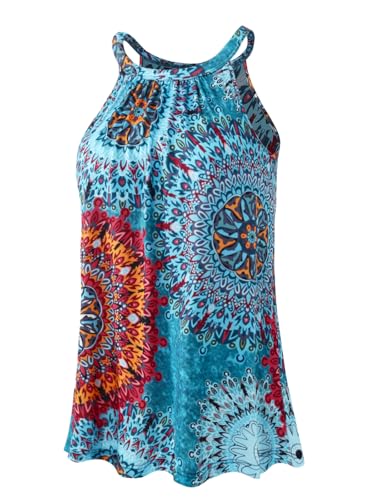 vislivin Top mit Integriertem BH Damen Sommer Tank Tops Unterhemd Loose Casual Blusen Ärmellos Neckholder Oberteile Tanktop Blue Flower XXL vislivin Top mit Integriertem BH Damen Sommer Tank Tops Unterhemd Loose Casual Blusen Ärmellos Neckholder Oberteile Tanktop Blue Flower XXL von vislivin