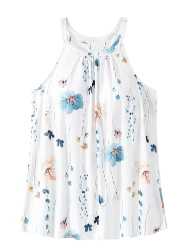 vislivin Top mit Integriertem BH Damen Sommer Tank Tops Unterhemd Loose Casual Blusen Ärmellos Neckholder Oberteile Tanktop Ink Painting M von vislivin