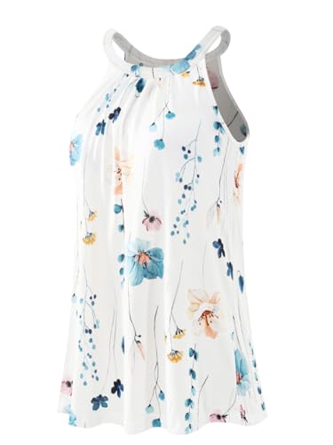 vislivin Top mit Integriertem BH Damen Sommer Tank Tops Unterhemd Loose Casual Blusen Ärmellos Neckholder Oberteile Tanktop Ink Painting XL von vislivin