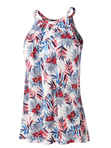 vislivin Top mit Integriertem BH Damen Sommer Tank Tops Unterhemd Loose Casual Blusen Ärmellos Neckholder Oberteile Tanktop Red Leaf XL von vislivin