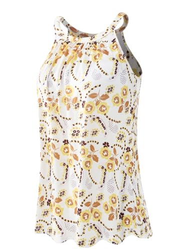 vislivin Top mit Integriertem BH Damen Sommer Tank Tops Unterhemd Loose Casual Blusen Ärmellos Neckholder Oberteile Tanktop Small Flower XXXL von vislivin