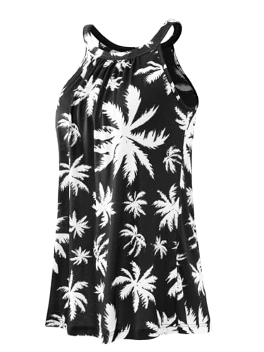vislivin Top mit Integriertem BH Damen Sommer Tank Tops Unterhemd Loose Casual Blusen Ärmellos Neckholder Oberteile Tanktop White Leaf S von vislivin