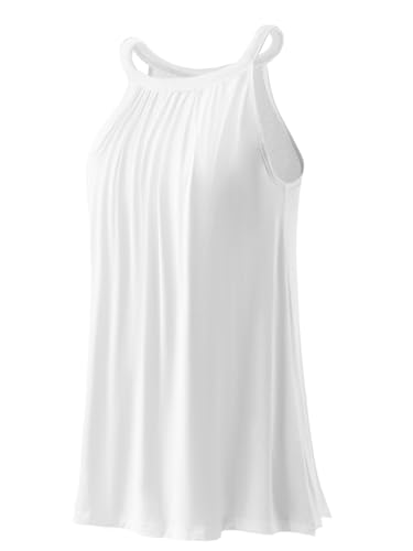 vislivin Top mit Integriertem BH Damen Sommer Tank Tops Unterhemd Loose Casual Blusen Ärmellos Neckholder Oberteile Tanktop White XL von vislivin