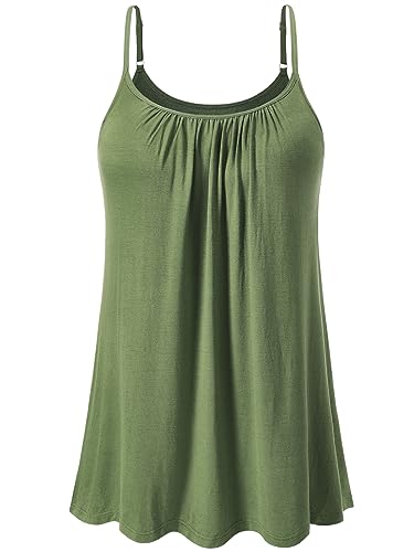 vislivin Top mit Integriertem BH Damen Unterhemd Spaghettiträger Tops Loose Tank Ärmellose Bluse Trägertops S-XXXXL Army Green XXL von vislivin