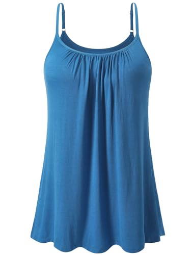 vislivin Top mit Integriertem BH Damen Unterhemd Spaghettiträger Tops Loose Tank Ärmellose Bluse Trägertops S-XXXXL Blue L von vislivin