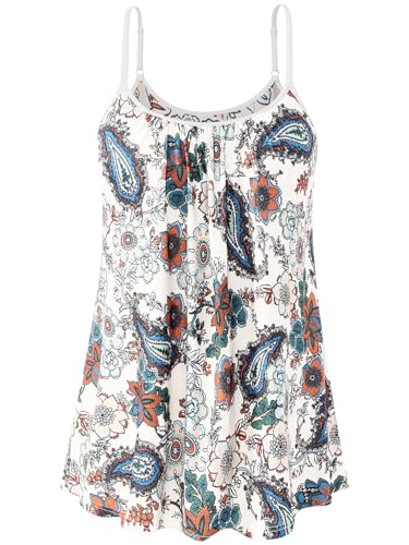 vislivin Top mit Integriertem BH Damen Unterhemd Spaghettiträger Tops Loose Tank Ärmellose Bluse Trägertops S-XXXXL Lotus Flower XXL von vislivin