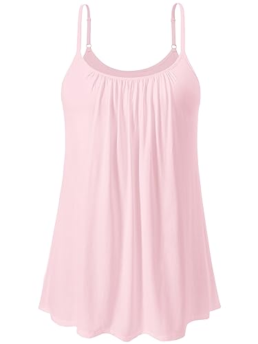 vislivin Top mit Integriertem BH Damen Unterhemd Spaghettiträger Tops Loose Tank Ärmellose Bluse Trägertops S-XXXXL Pink XXL von vislivin