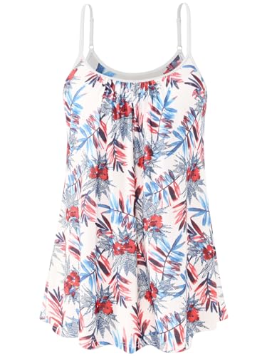 vislivin Top mit Integriertem BH Damen Unterhemd Spaghettiträger Tops Loose Tank Ärmellose Bluse Trägertops S-XXXXL Red Leaf XXL von vislivin