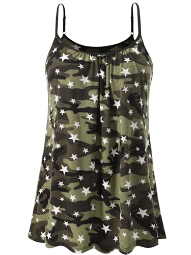 vislivin Top mit Integriertem BH Damen Unterhemd Spaghettiträger Tops Loose Tank Ärmellose Bluse Trägertops S-XXXXL Star Army Green XXXXL von vislivin