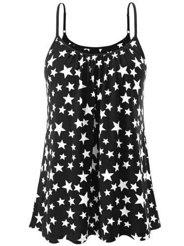 vislivin Top mit Integriertem BH Damen Unterhemd Spaghettiträger Tops Loose Tank Ärmellose Bluse Trägertops S-XXXXL Star Black XL von vislivin