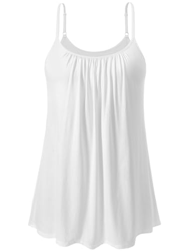 vislivin Top mit Integriertem BH Damen Unterhemd Spaghettiträger Tops Loose Tank Ärmellose Bluse Trägertops S-XXXXL White L von vislivin