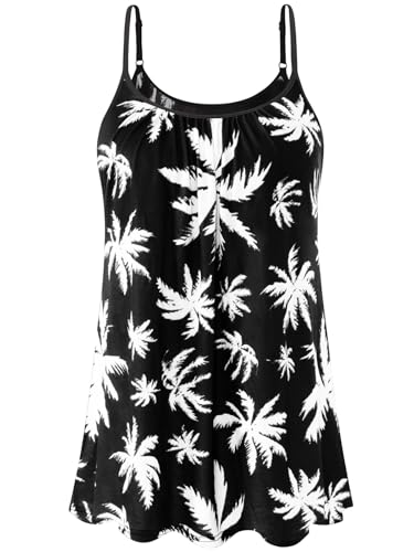 vislivin Top mit Integriertem BH Damen Unterhemd Spaghettiträger Tops Loose Tank Ärmellose Bluse Trägertops S-XXXXL White Leaf XL von vislivin