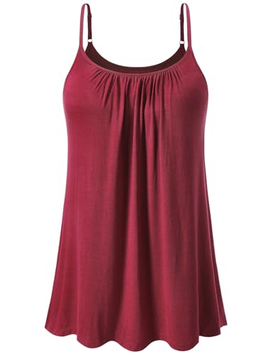 vislivin Top mit Integriertem BH Damen Unterhemd Spaghettiträger Tops Loose Tank Ärmellose Bluse Trägertops S-XXXXL Wine Red L von vislivin