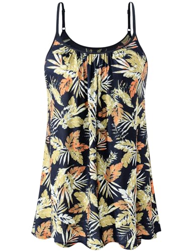 vislivin Top mit Integriertem BH Damen Unterhemd Spaghettiträger Tops Loose Tank Ärmellose Bluse Trägertops S-XXXXL Yellow Leaf XXL von vislivin