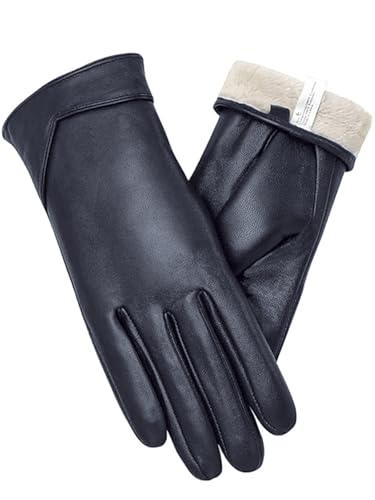 vislivin Touchscreen Handschuhe Damen Winter Lederhandschuhe Warme Leder SMS Handschuhe Dunkelblau XL von vislivin