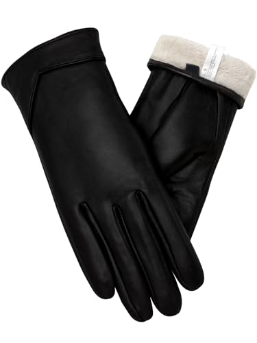 vislivin Touchscreen Handschuhe Damen Winter Lederhandschuhe Warme Leder SMS Handschuhe Glänzend Schwarz M von vislivin