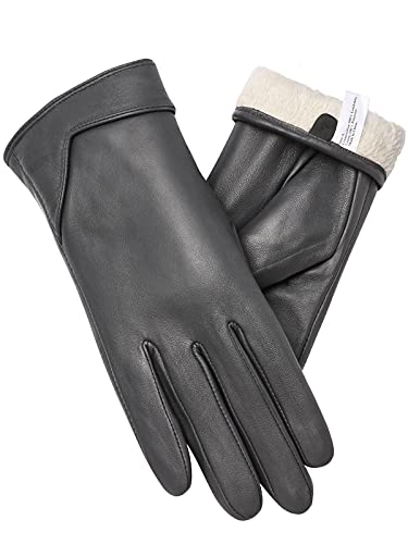vislivin Touchscreen Handschuhe Damen Winter Lederhandschuhe Warme Leder SMS Handschuhe Grau L von vislivin