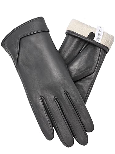 vislivin Touchscreen Handschuhe Damen Winter Lederhandschuhe Warme Leder SMS Handschuhe Grau M von vislivin