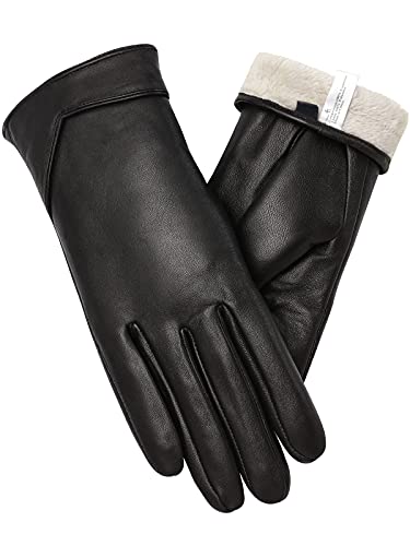 vislivin Touchscreen Handschuhe Damen Winter Lederhandschuhe Warme Leder SMS Handschuhe Schwarz M von vislivin