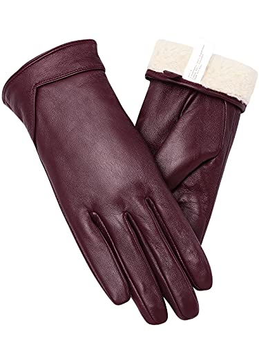 vislivin Touchscreen Handschuhe Damen Winter Lederhandschuhe Warme Leder SMS Handschuhe Weinrot M von vislivin