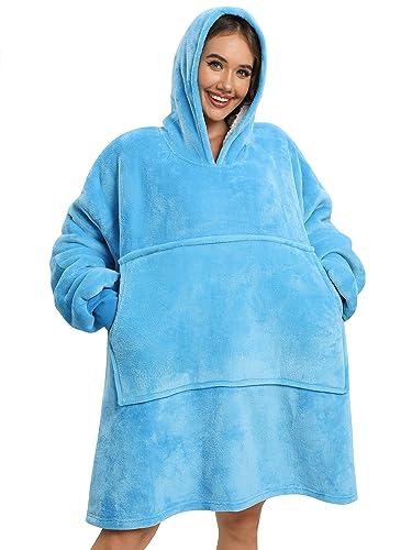 vislivin Übergroße Hoodie Sweatshirt Damen Decke mit Kapuze Robe Warm Kapuzenpullover Decke Hoodie Blau von vislivin