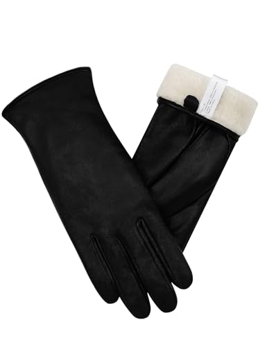 vislivin Vollhand Touchscreen-Handschuhe für Damen Leder Handschuhe Warmer Winter SMS Autofahren Handschuh Glänzend Schwarz L von vislivin