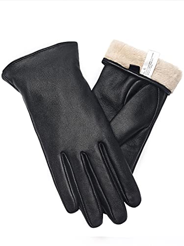 vislivin Vollhand Touchscreen-Handschuhe für Damen Leder Handschuhe Warmer Winter SMS Autofahren Handschuh Schwarz M von vislivin