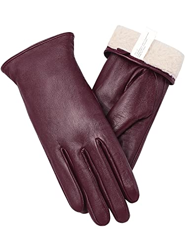 vislivin Vollhand Touchscreen-Handschuhe für Damen Leder Handschuhe Warmer Winter SMS Autofahren Handschuh Weinrot L von vislivin