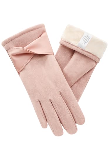 vislivin Winter Warm Handschuhe Damen Touchscreen Handschuhe Wildleder Winterhandschuhe mit Gefütterten Gloves Rosa L von vislivin
