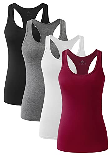 vislivin Workout Tanktops für Damen Racerback Yoga Tanks Basic Sportliche Activewear-4er Pack Schwarz/Grau/Weiß/Weinrot L von vislivin