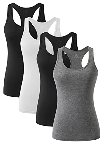 vislivin Workout Tanktops für Damen Racerback Yoga Tanks Basic Sportliche Activewear-4er Pack Schwarz/Weiß/Schwarz/Grau XL-1 von vislivin