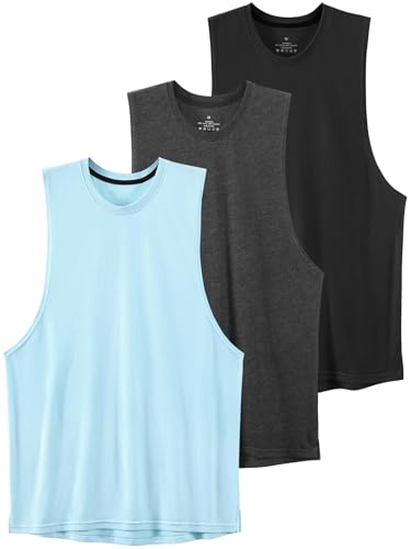 vislivin Workout Tanktops für Herren Gym Tank Top Bodybuilding Ärmellose Muskelshirts Sportbekleidung Shirt Tanks 3 Pack Schwarz/Dunkelgrau/Blue XL von vislivin