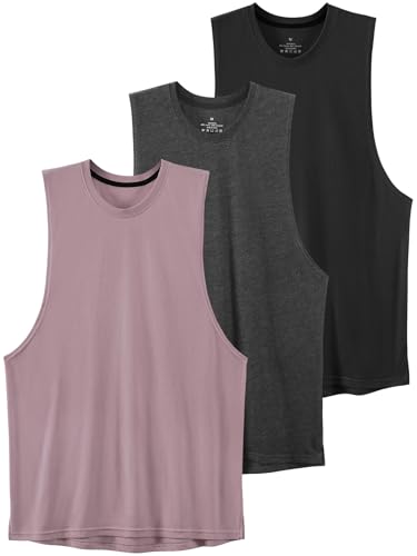 vislivin Workout Tanktops für Herren Gym Tank Top Bodybuilding Ärmellose Muskelshirts Sportbekleidung Shirt Tanks 3 Pack Schwarz/Dunkelgrau/Dunkelrosa L von vislivin