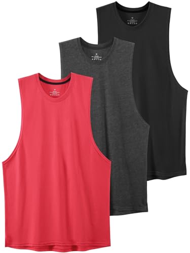 vislivin Workout Tanktops für Herren Gym Tank Top Bodybuilding Ärmellose Muskelshirts Sportbekleidung Shirt Tanks 3 Pack Schwarz/Dunkelgrau/Rot L von vislivin