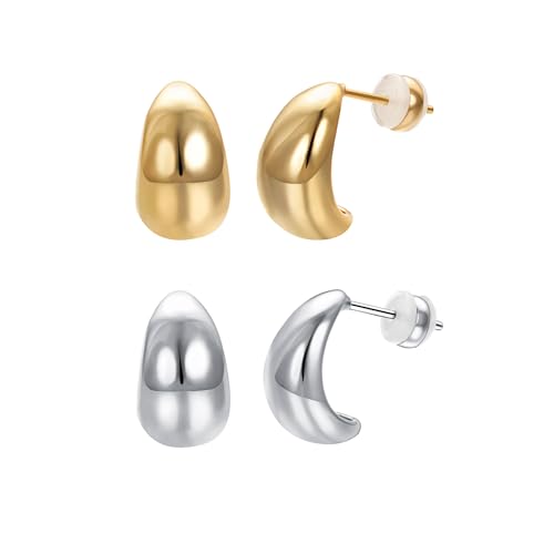 Vissen 2 Teardrop Dupes Ohrringe Set Gold Silber Damen Klobige Creolen Durchzieher Ohrringe Modeschmuck von vissen