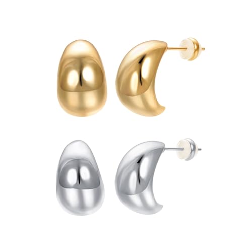 Vissen 2 Ohrringe Set Chunky Hoop Tropfen Ohrringe Damen Groß Dupes Silber Teardrop Ohrringe Vergoldet Modeschmuck von vissen