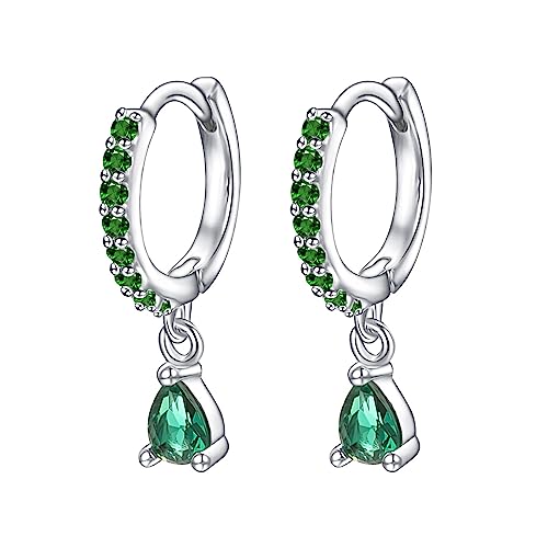 Vissen Drop Ohrringe Damen Creolen Mit Anhänger Smaragd Hängend Zirkonia Anhänger Dangly Huggie Ohrringe Hypoallergenic Frauen von vissen