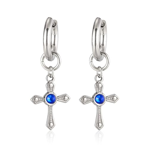 Vissen Blau Kreuzen Ohrringe Damen Hänger Zirkonia Edelstahl Creolen Hängend Ohrringe Geometrisch Modeschmuck von vissen