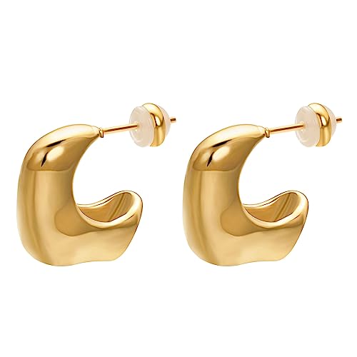 Vissen Chunky Ohrringe Vergoldet Damen Ohrringe Goldene Ohrstecker Modeschmuck 20 * 21mm Geschenk für Frauen von vissen