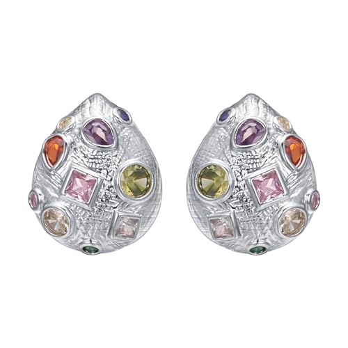 Vissen Ohrringe Silber Große Teardrop Clip Damen Bunt Zirkonia Kupferlegierung Ohrclips Ohrringe Hochzeit Modeschmuck von vissen