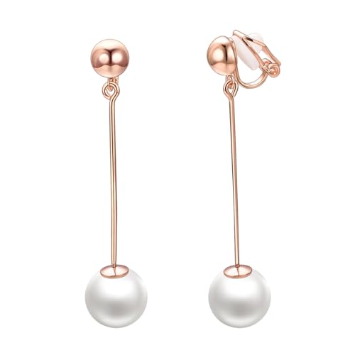 Vissen Hängende Ohrringe Weisse Perle Ohrclips Damen Ohne Ohrlöcher Lange Tropfen Vergoldet Modeschmuck von vissen