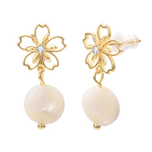 Vissen Kirschblüte Silber 925 Ohrringe Damen Barockperlen Vergoldet Ohrringe Hängend Zirkonia Ohrstecker Hochzeit Modeschmuck von vissen